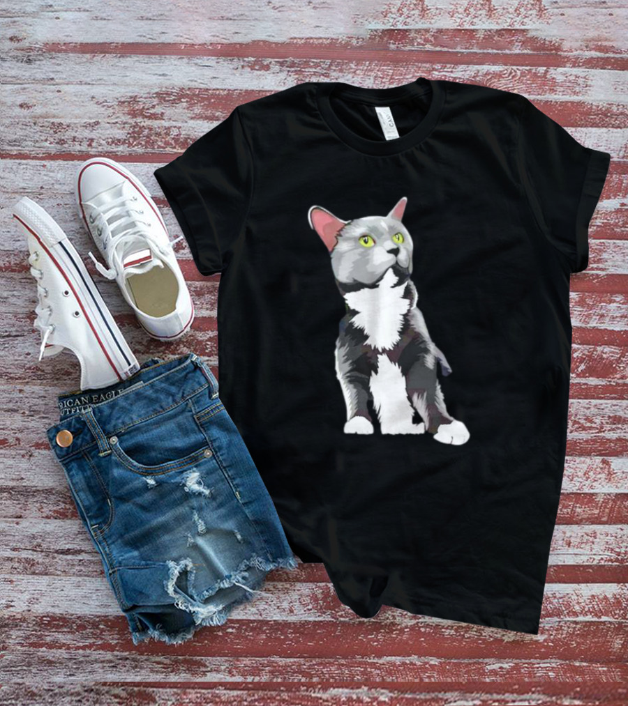 Lucille The Rescue Cat Artwork Grey And White Feline T-Shirt