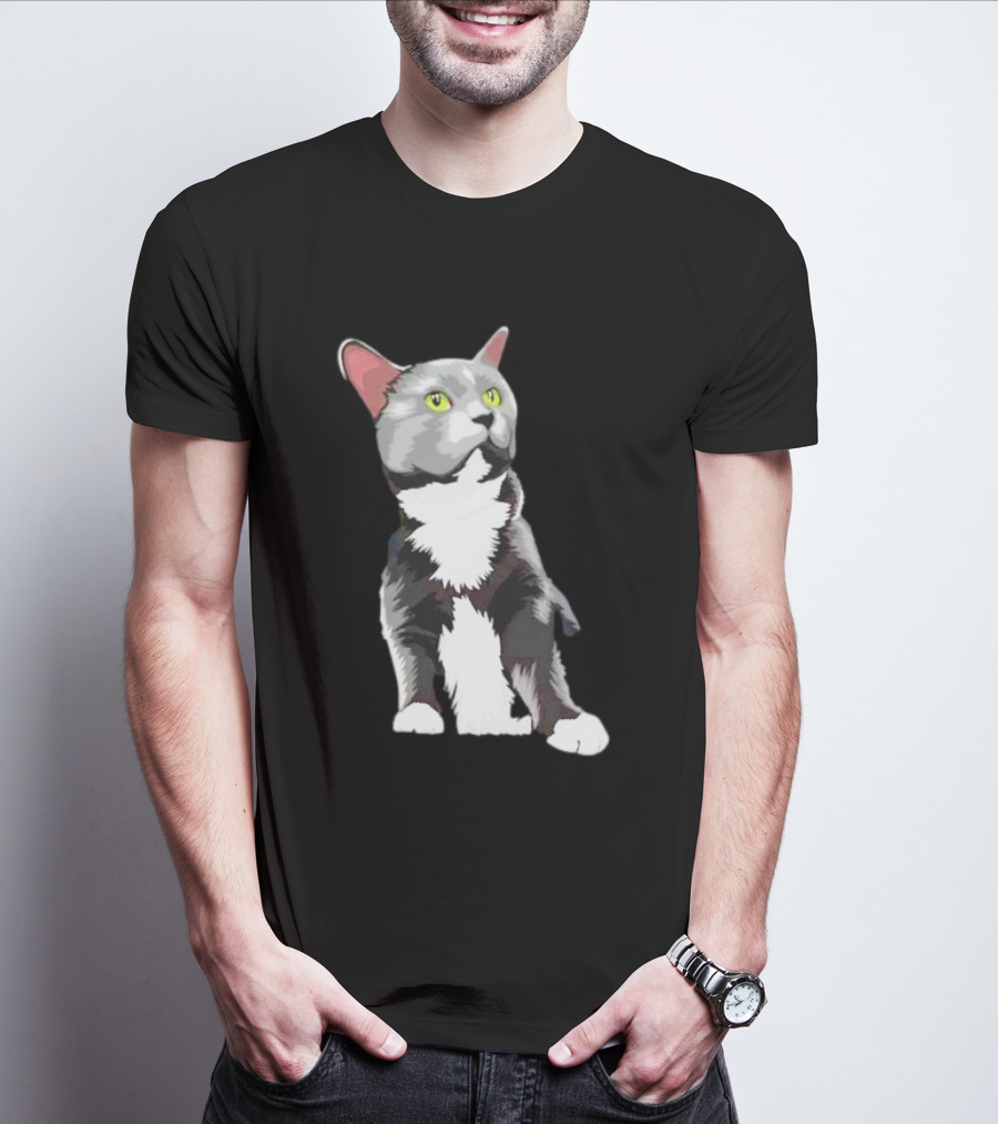 Lucille The Rescue Cat Artwork Grey And White Feline T-Shirt