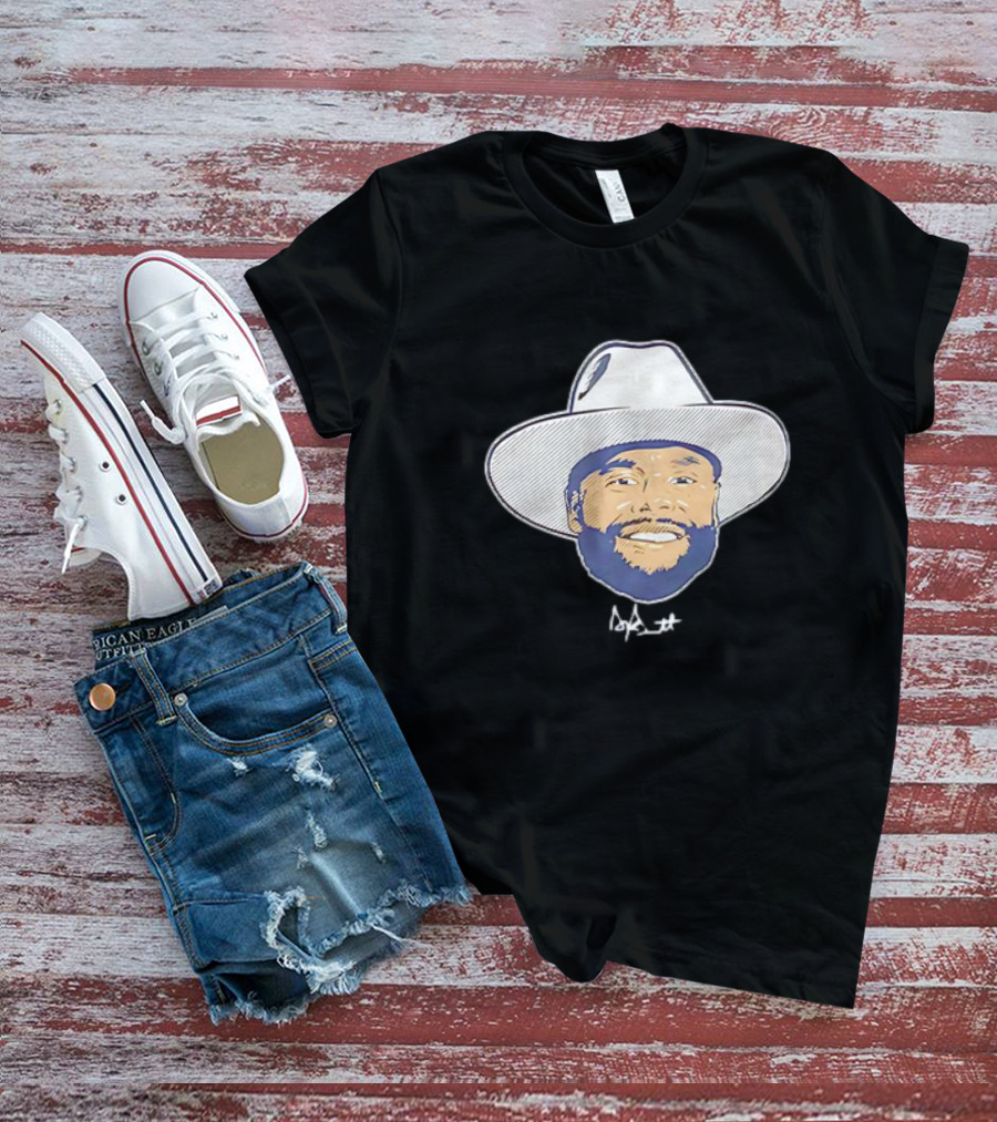 Dak Prescott Dallas Cowboys Big Head Signature Cowboy Hat T-Shirt