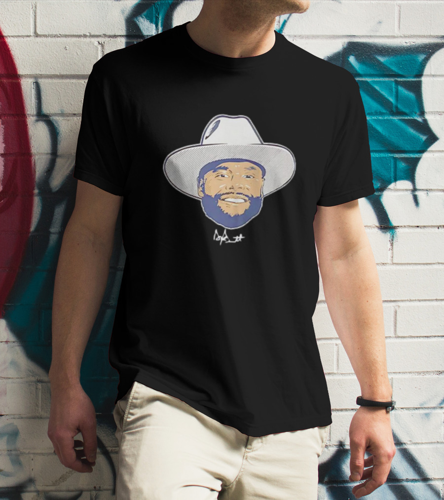 Dak Prescott Dallas Cowboys Big Head Signature Cowboy Hat T-Shirt
