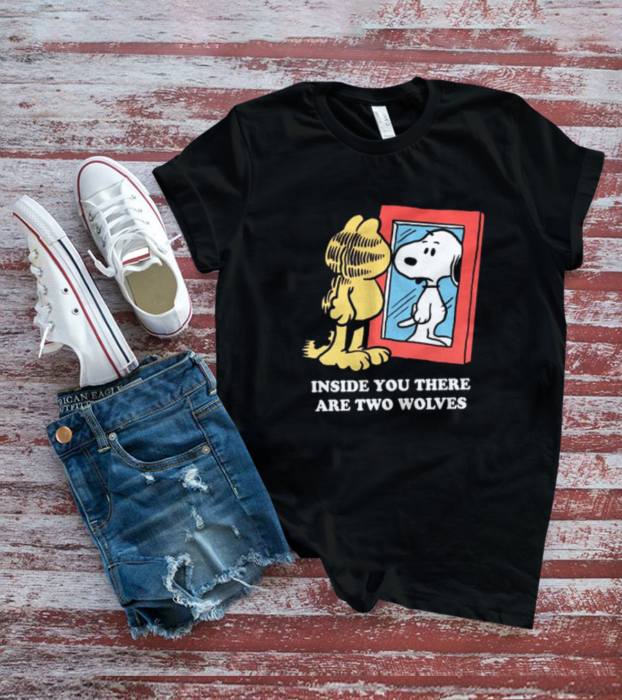 Garfield Inside You There Are Two Wolves Snoopy Reflection T-Shirt