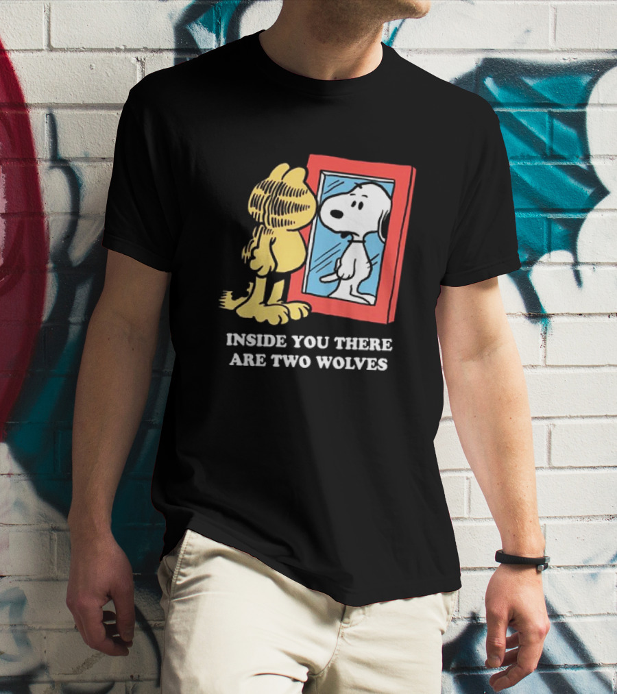 Garfield Inside You There Are Two Wolves Snoopy Reflection T-Shirt
