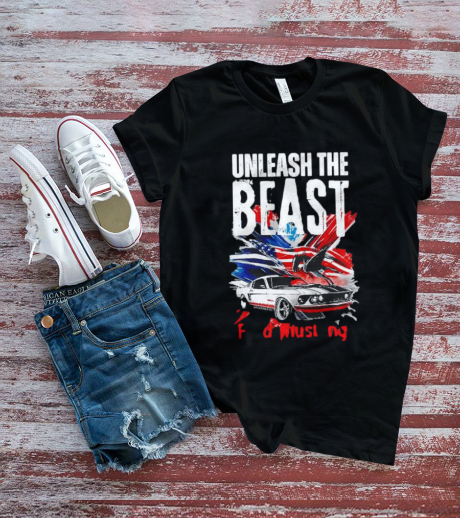 Unleash The Beast Ford Mustang American Flag Eagle T-Shirt