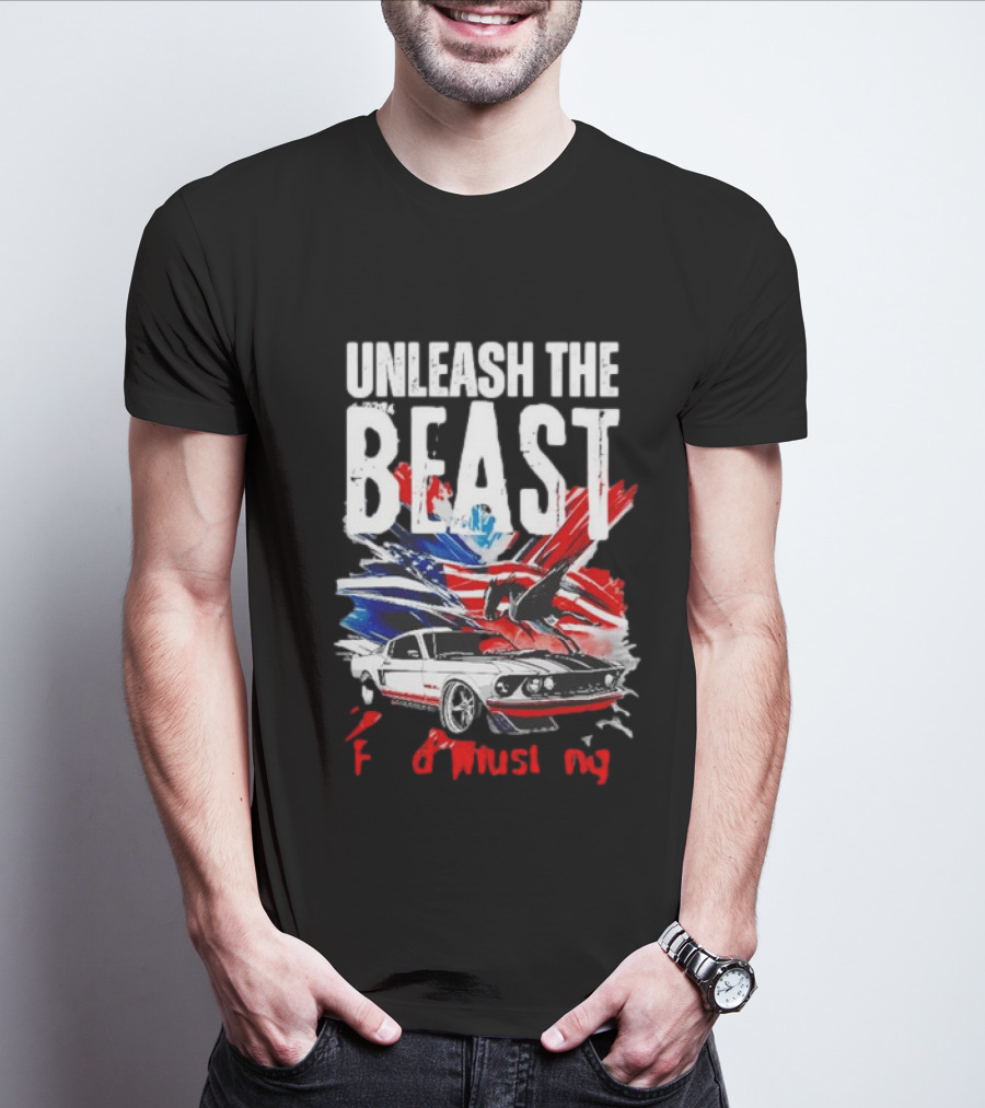 Unleash The Beast Ford Mustang American Flag Eagle T-Shirt