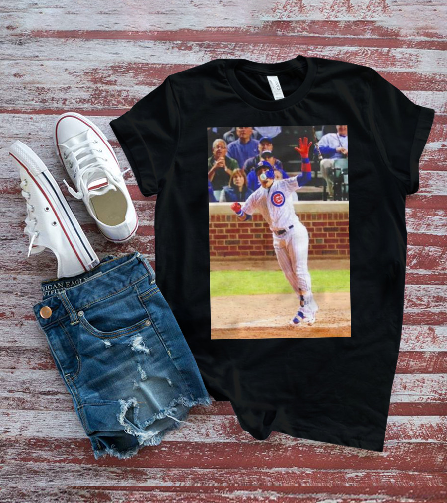 Javy Baez Chicago Cubs Blows A Bubble Hitting Second Home Run Baseball Action T-Shirt