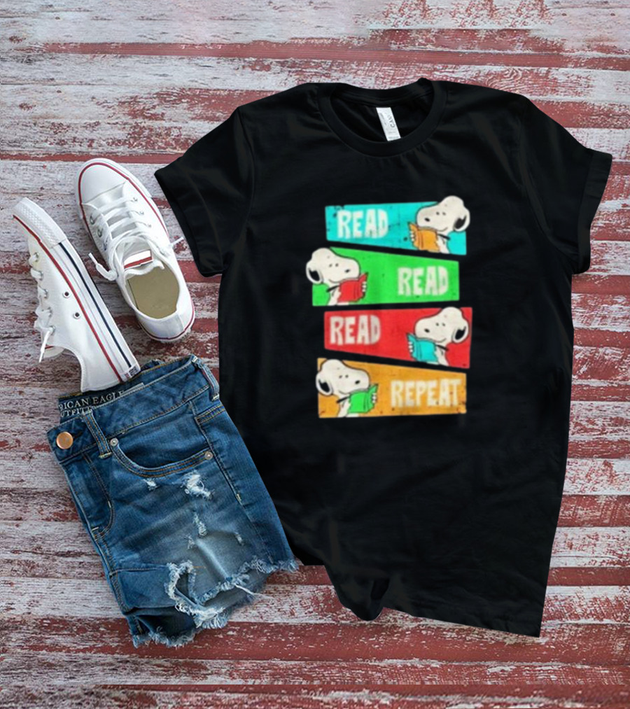 Snoopy Read Read Read Repeat Color Panels T-Shirt