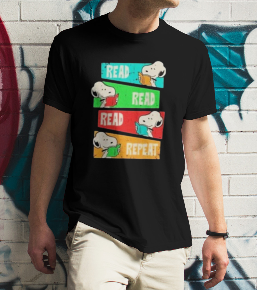 Snoopy Read Read Read Repeat Color Panels T-Shirt