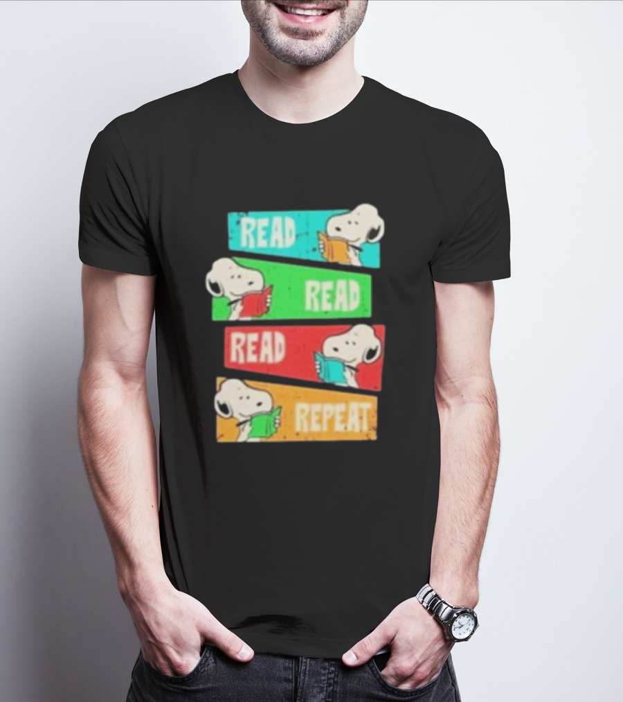 Snoopy Read Read Read Repeat Color Panels T-Shirt