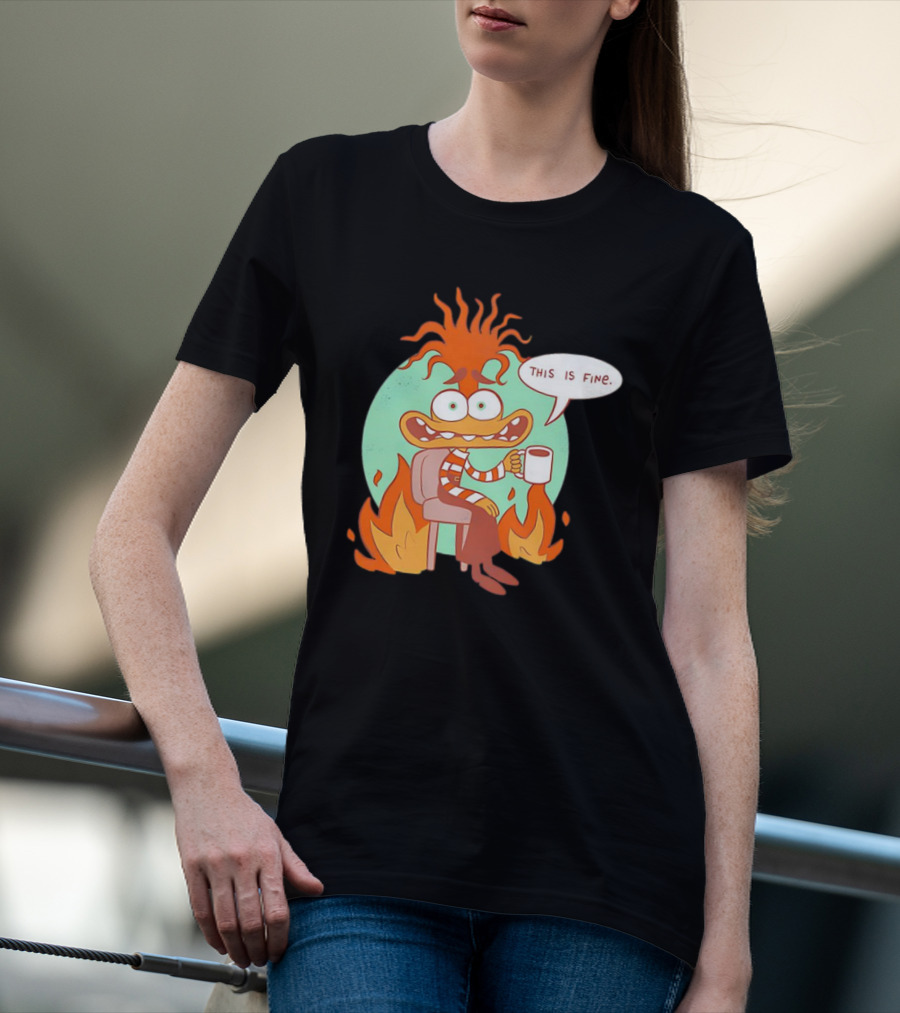 Anxiety Inside Out 2 This Is Fine Fire Cartoon T-Shirt