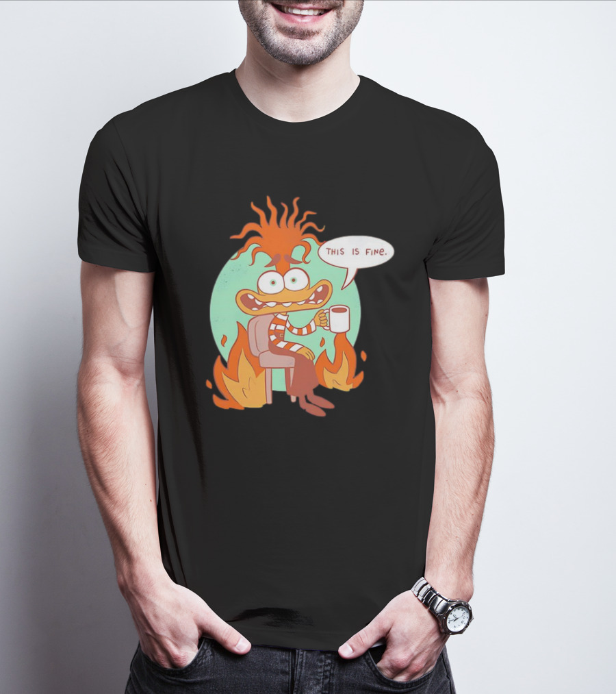 Anxiety Inside Out 2 This Is Fine Fire Cartoon T-Shirt