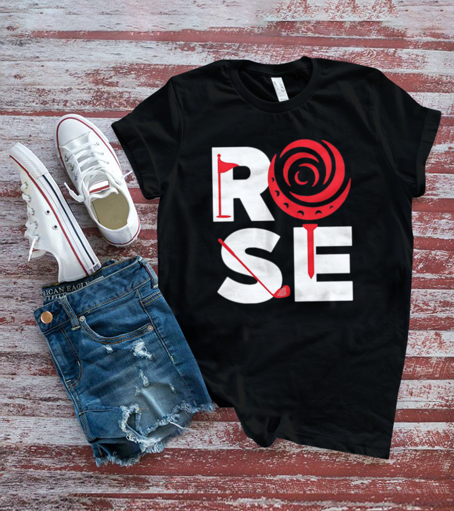 Rose Golf Flag Swirl Iconic Stacked Letters T-Shirt