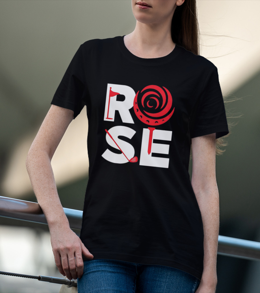 Rose Golf Flag Swirl Iconic Stacked Letters T-Shirt