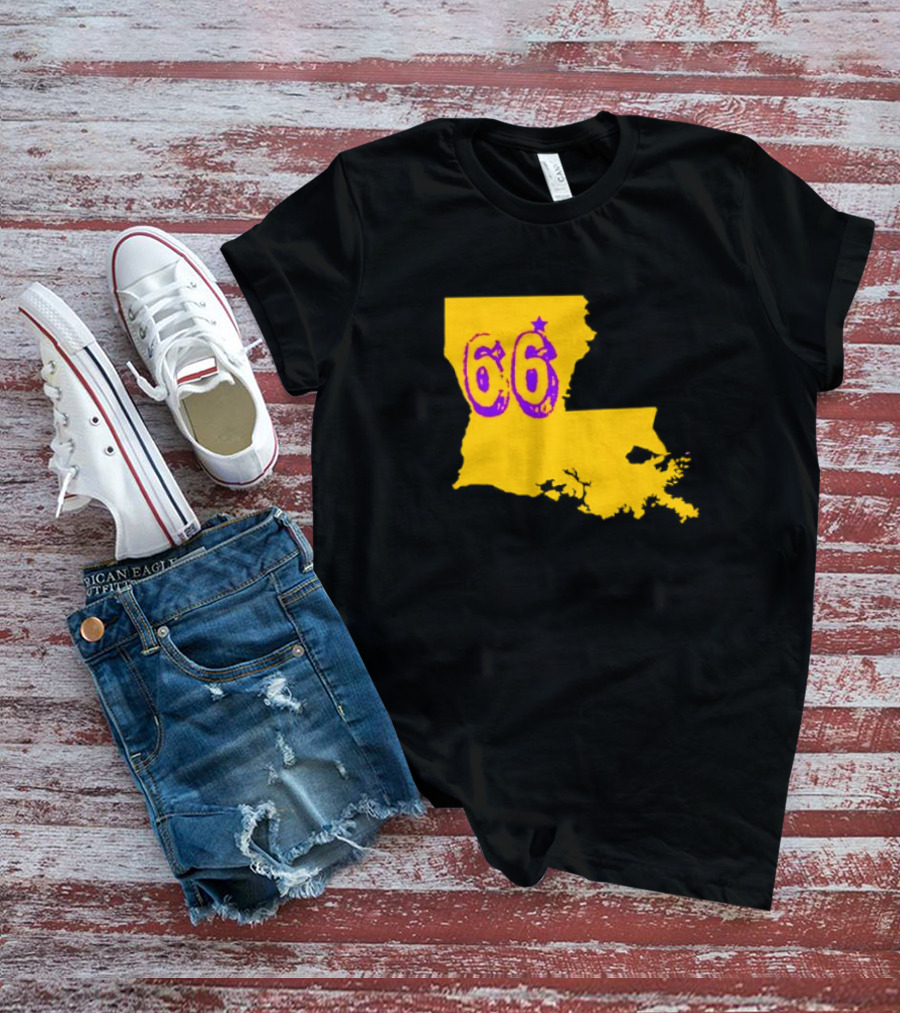Louisiana State 66 Will Campbell LSU Tigers Map Outline T-Shirt