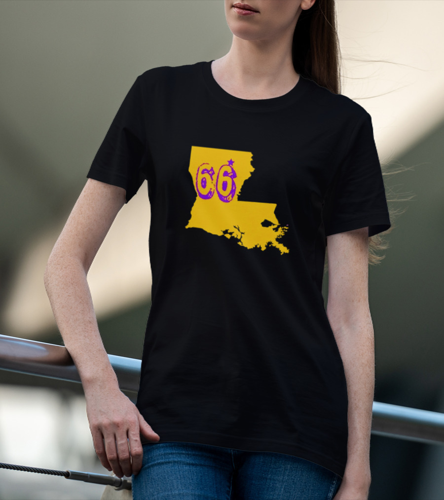 Louisiana State 66 Will Campbell LSU Tigers Map Outline T-Shirt