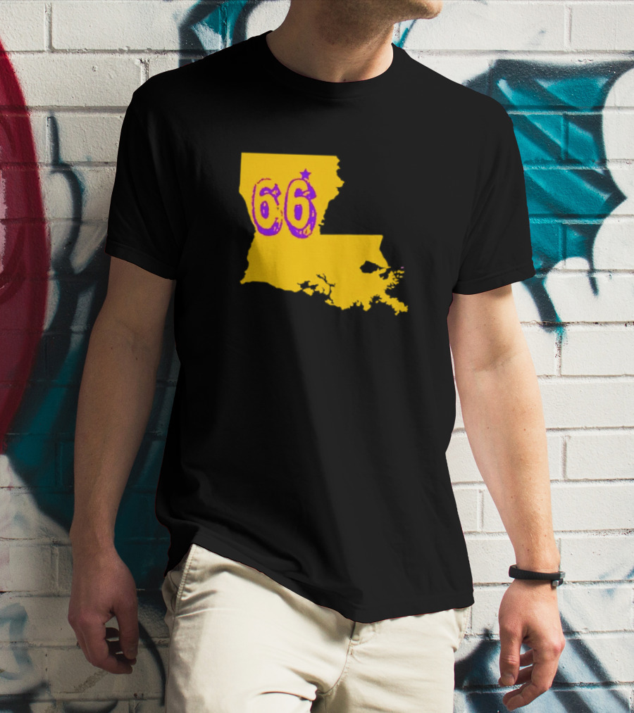 Louisiana State 66 Will Campbell LSU Tigers Map Outline T-Shirt