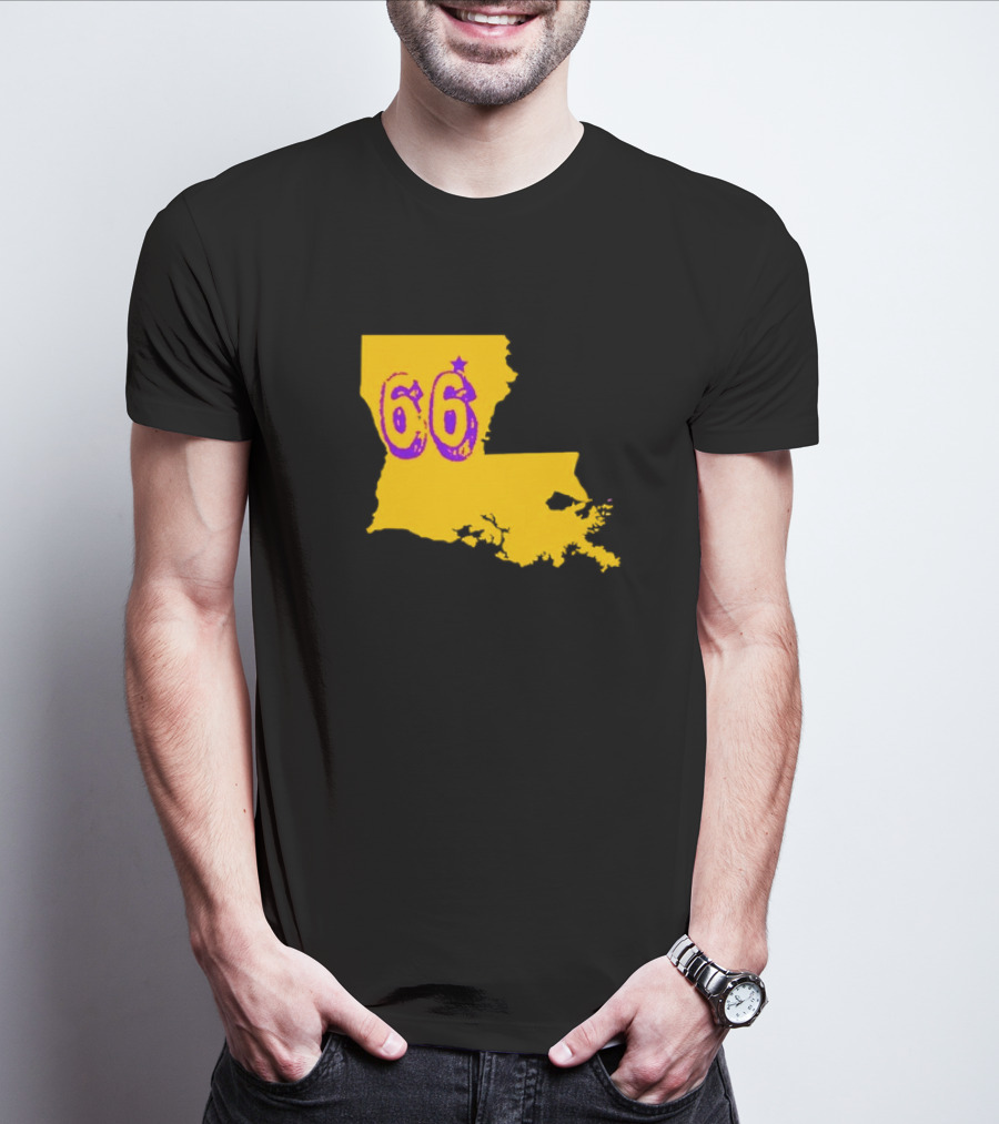 Louisiana State 66 Will Campbell LSU Tigers Map Outline T-Shirt