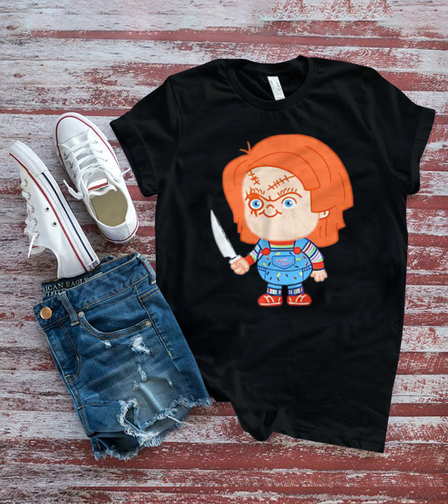 Chucky Evil Doll With Knife In Striped Lovely Overalls T-Shirt