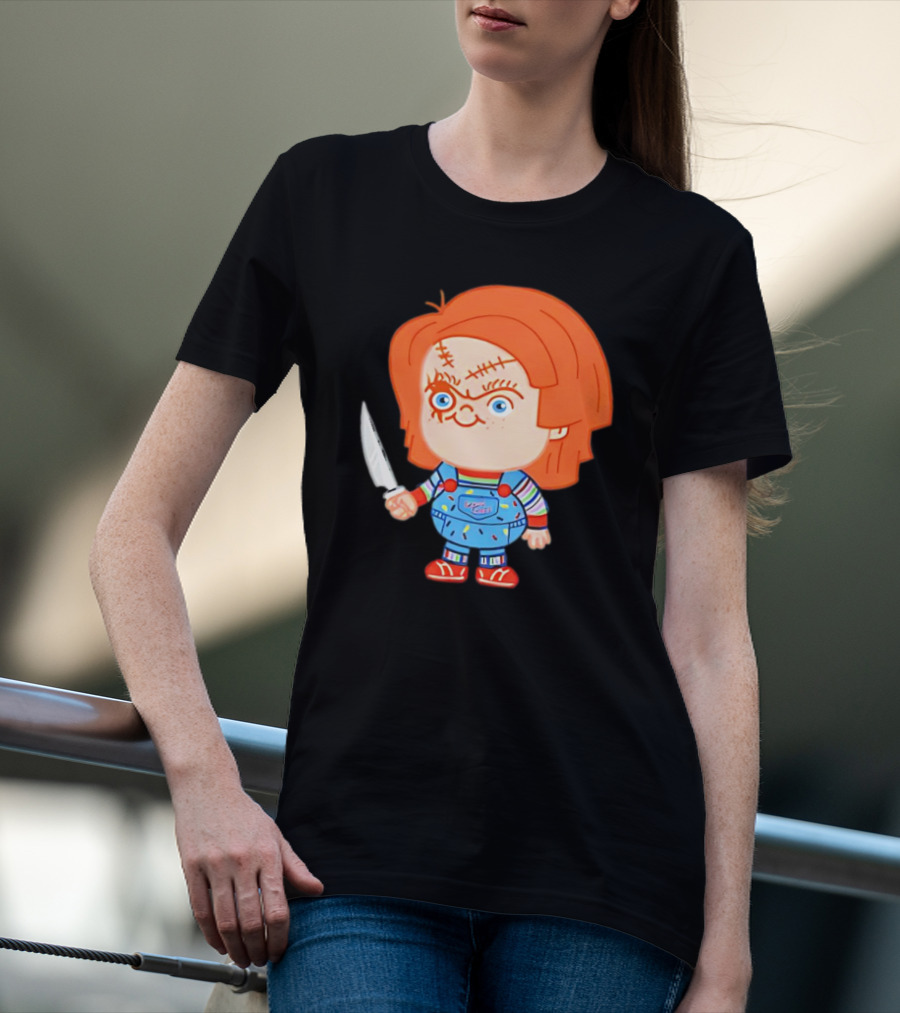 Chucky Evil Doll With Knife In Striped Lovely Overalls T-Shirt