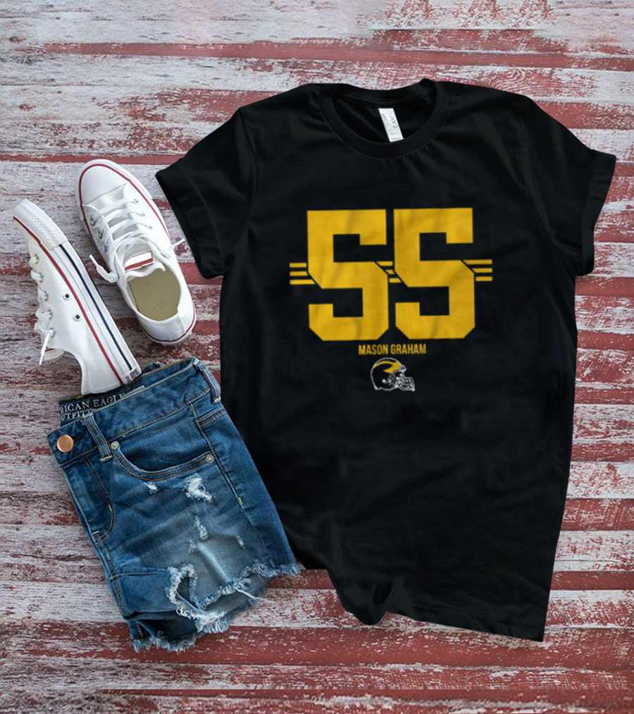 Michigan Football 55 Mason Graham Helmet Stripe T-Shirt