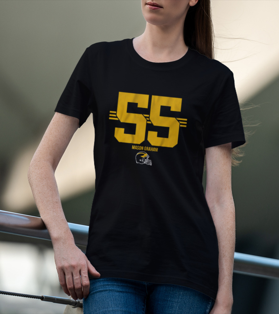 Michigan Football 55 Mason Graham Helmet Stripe T-Shirt