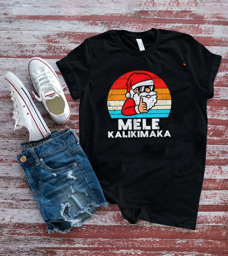 Santa Mele Kalikimaka Christmas Vintage Retro Sunset Thumbs Up T-Shirt