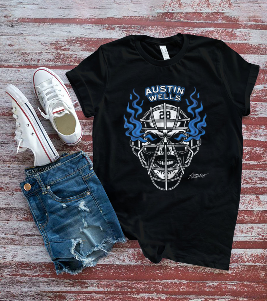 Austin Wells 28 Stone Cold Skull Mask T-Shirt