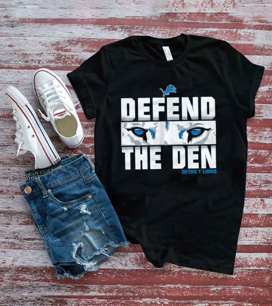 Detroit Lions Defend The Den Blue Lion Eyes Football T-Shirt