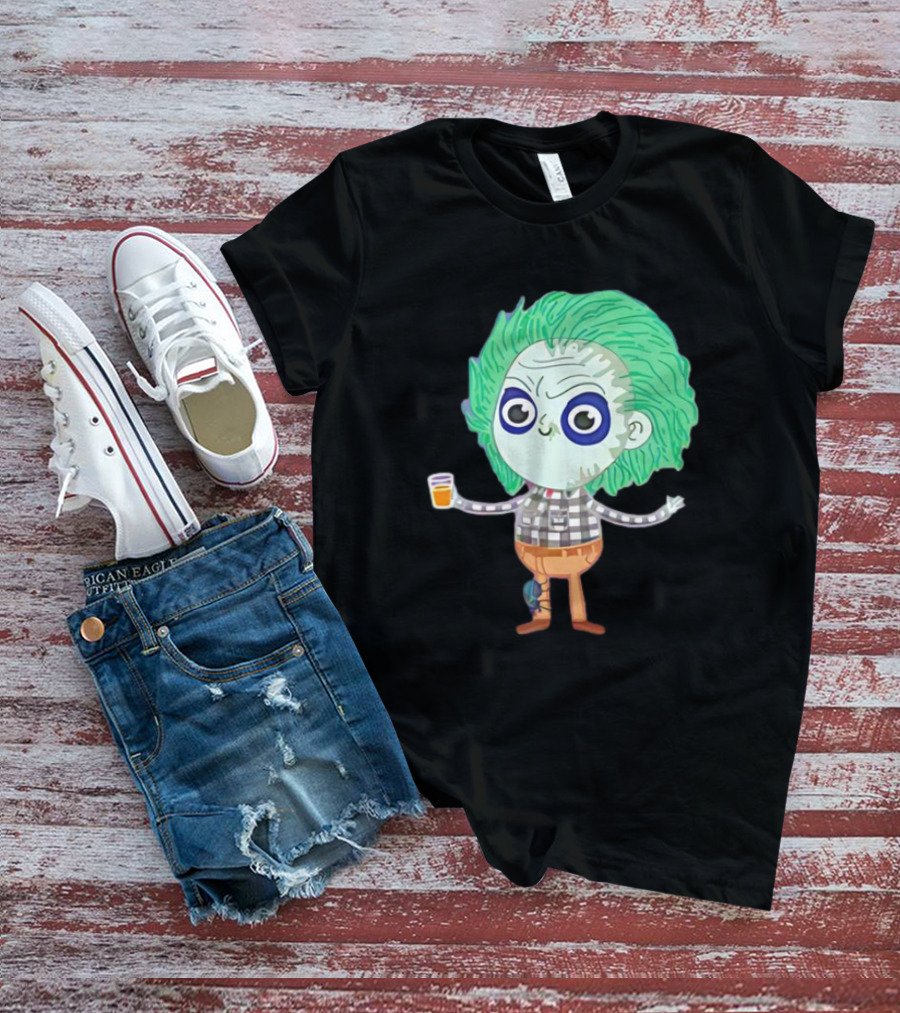 Beetlejuice Ghost Exorcist Cartoon Character With Drink T-Shirt