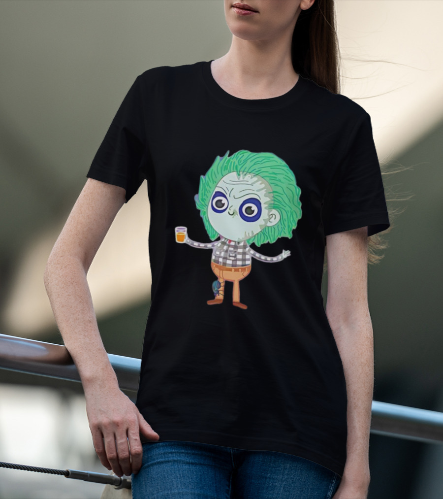 Beetlejuice Ghost Exorcist Cartoon Character With Drink T-Shirt
