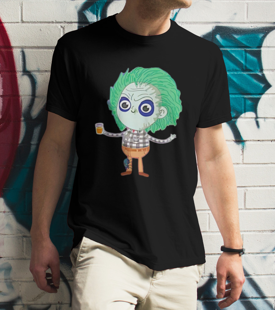 Beetlejuice Ghost Exorcist Cartoon Character With Drink T-Shirt