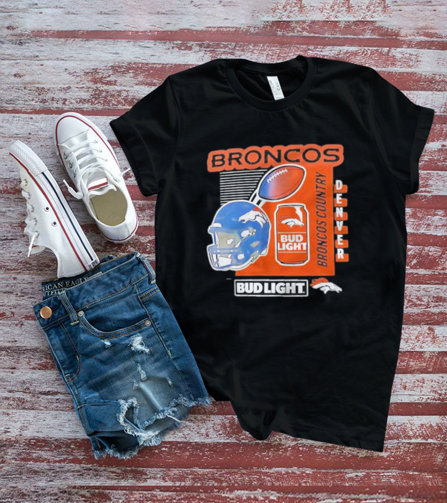 Denver Broncos Bud Light Broncos Country Denver Football Helmet And Can T-Shirt