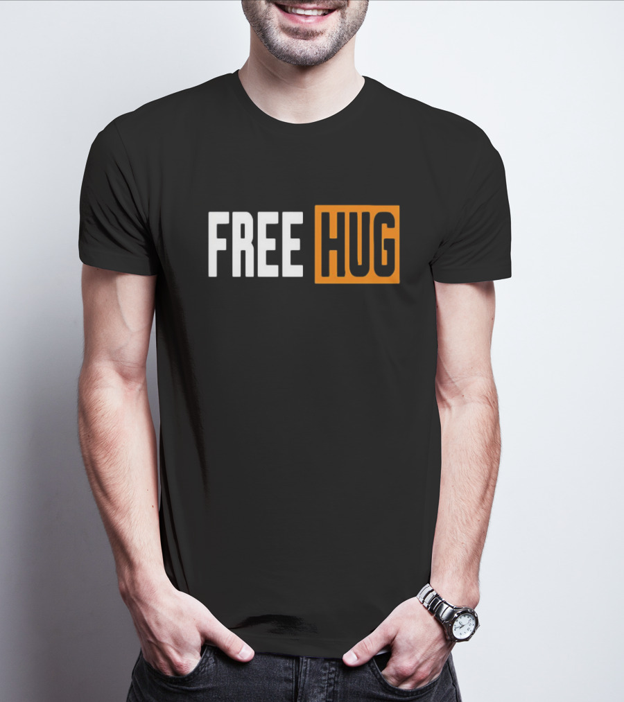 FREE HUG Logo Text With Orange Background Block T-Shirt