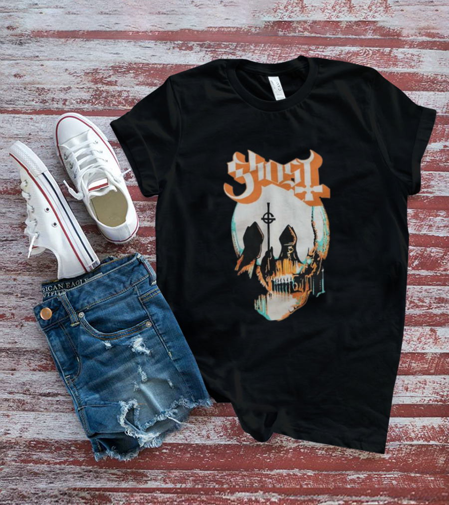 Ghost Band Skull Reflections With Cross And Cathedral Elements T-Shirt