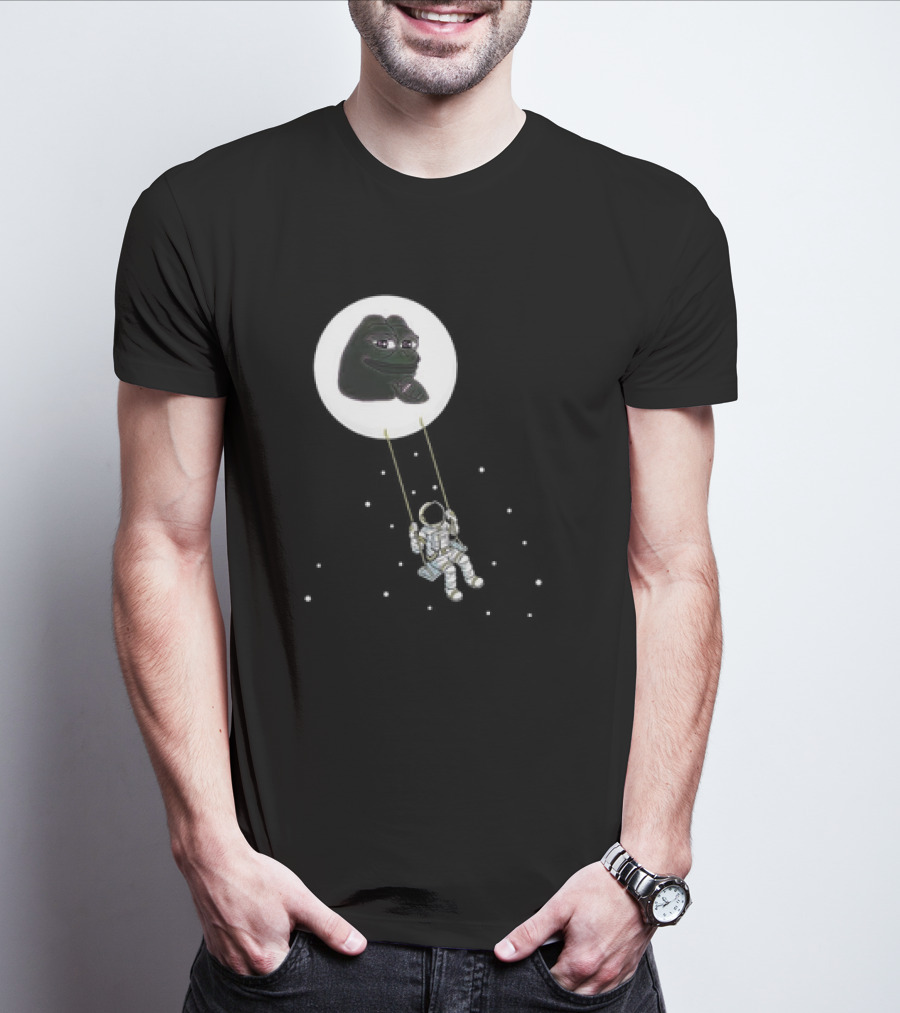 Pepe Crypto Astronaut Swinging On Moon Pepe Coin T-Shirt