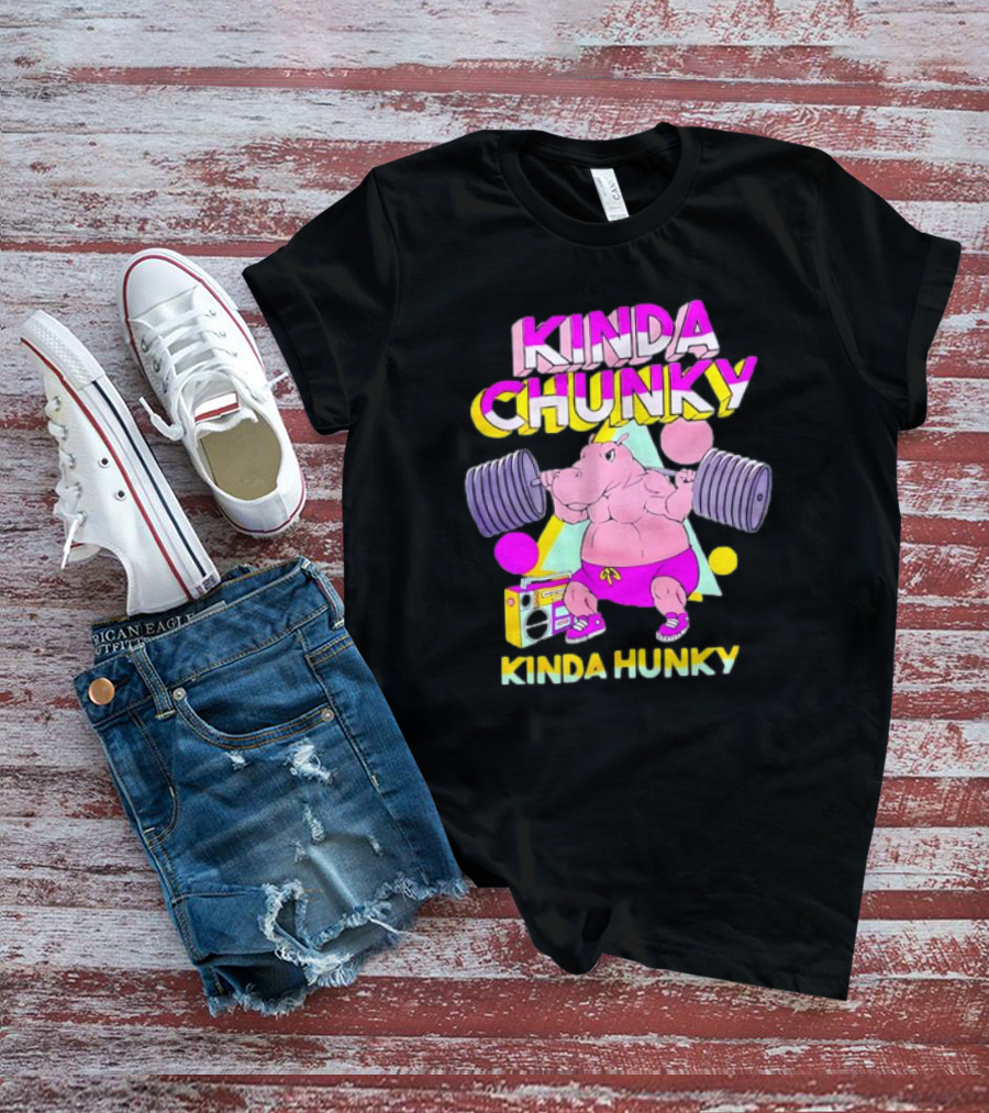 Kinda Chunky Kinda Hunky Hippo Bodybuilding Gym Cartoon Boombox T-Shirt