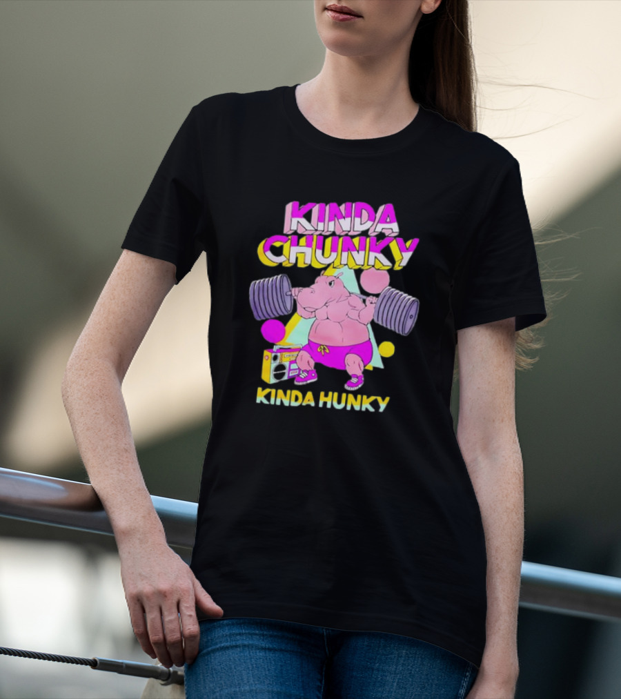 Kinda Chunky Kinda Hunky Hippo Bodybuilding Gym Cartoon Boombox T-Shirt