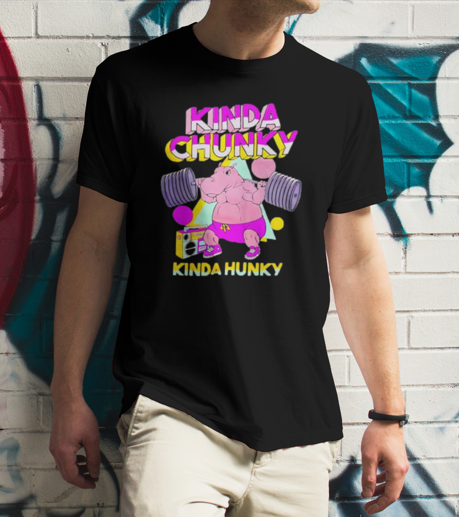 Kinda Chunky Kinda Hunky Hippo Bodybuilding Gym Cartoon Boombox T-Shirt