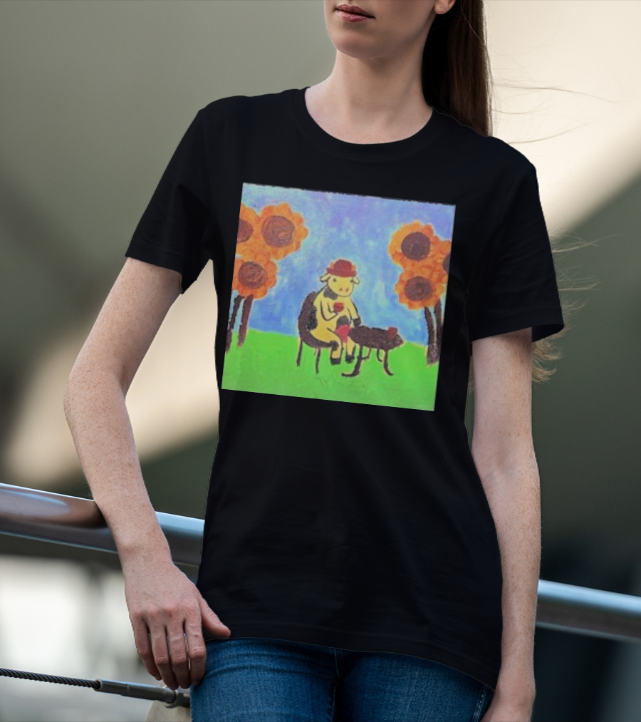 Leanbeeftees Tea Time Cow In Hat With Sunflowers T-Shirt