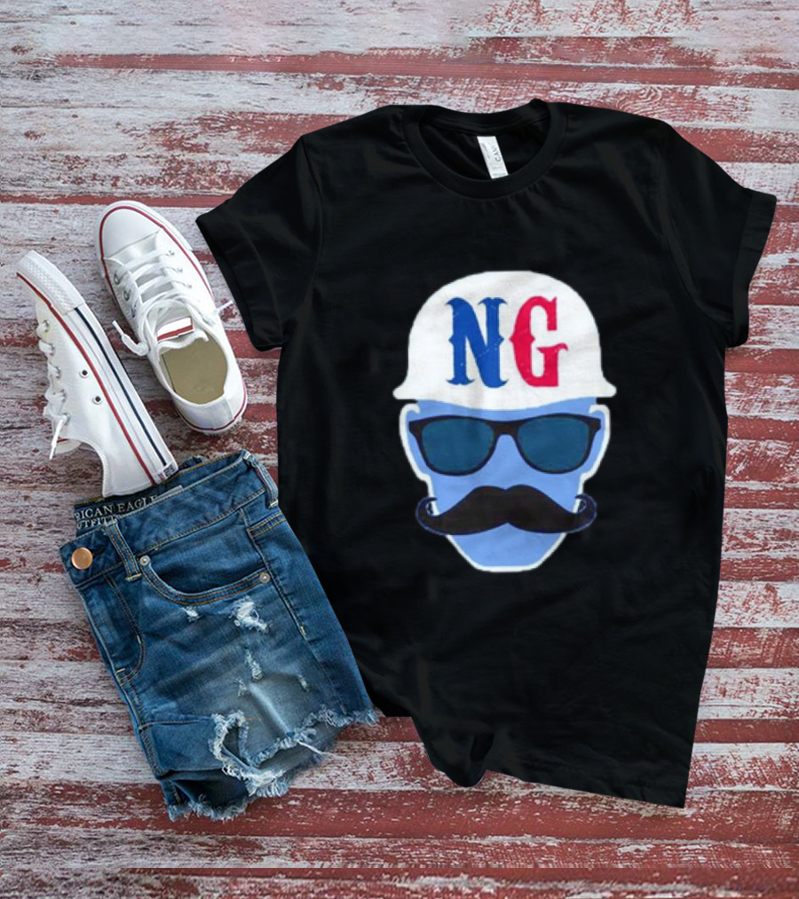 NG Not Gaetti NG Logo Blue Mustache And Sunglasses T-Shirt