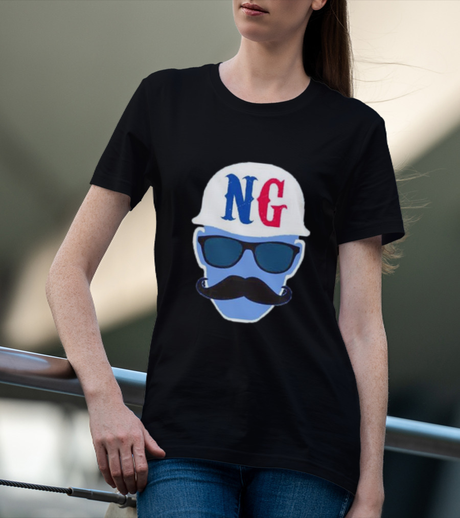 NG Not Gaetti NG Logo Blue Mustache And Sunglasses T-Shirt
