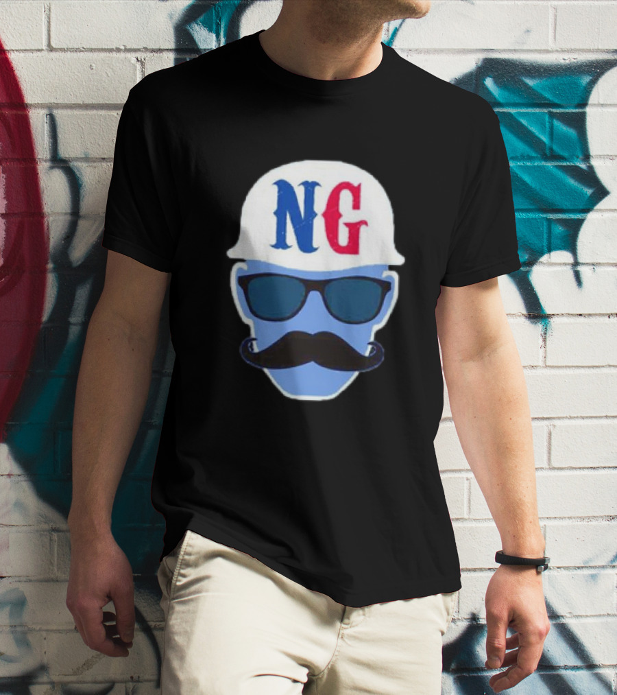 NG Not Gaetti NG Logo Blue Mustache And Sunglasses T-Shirt