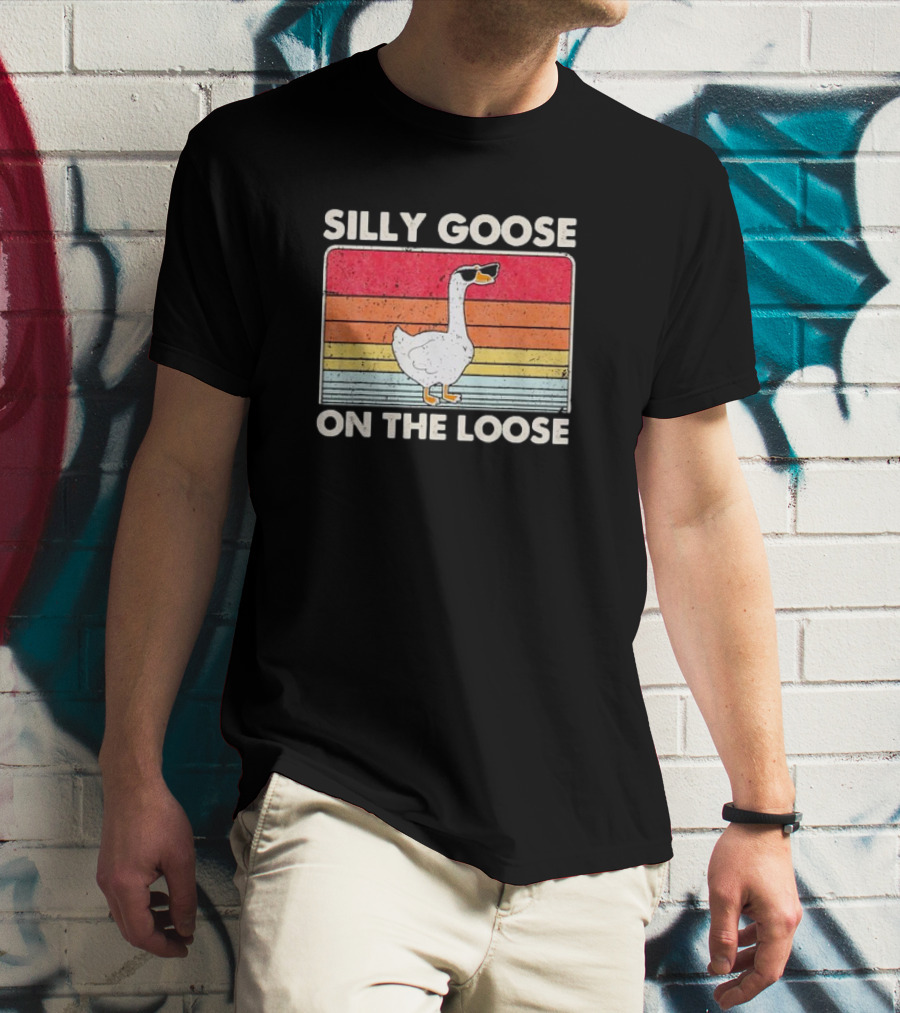 Silly Goose On The Loose Retro Sunglasses Vintage Stripes T-Shirt