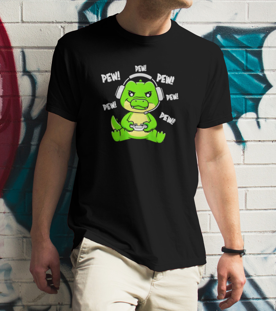 Alligator Crocodile Gamer Pew Pew Pew Headset Controller T-Shirt