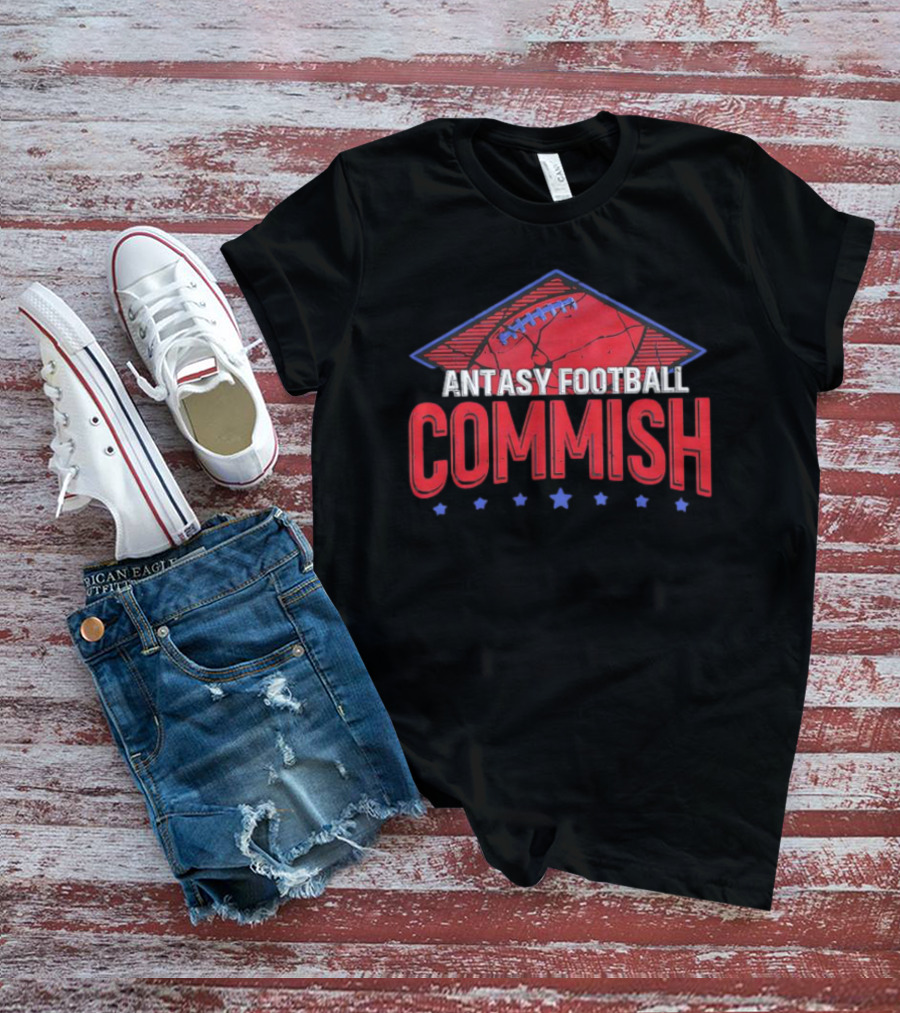 Fantasy Football Commish Vintage Distressed Football Stars T-Shirt