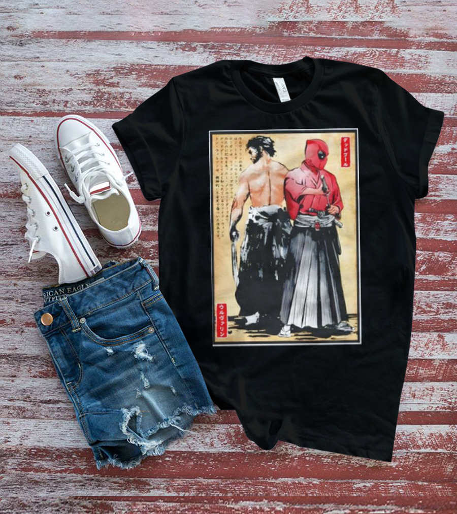 Mutant Samurai And Red Ronin Deadpool Wolverine Woodblock T-Shirt