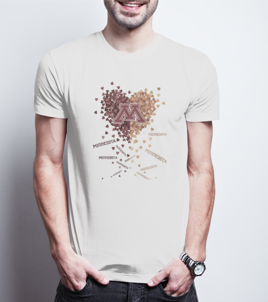 Heart Of Minnesota Golden Gopher With Maroon Gold M Hearts T-Shirt