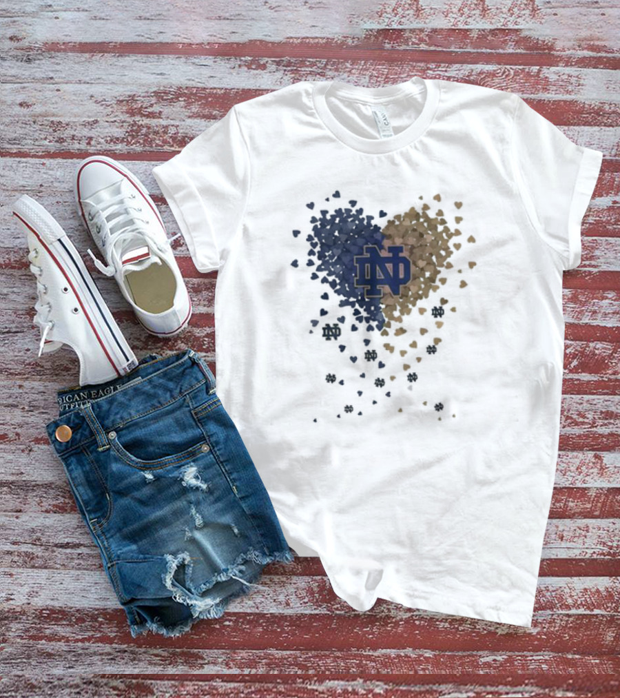 Heart Full Of Notre Dame Fighting Irish ND Logo And Blue Gold Hearts T-Shirt
