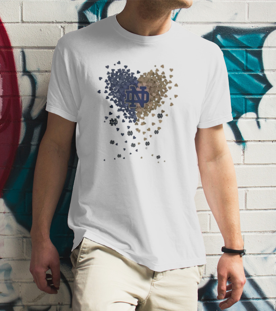 Heart Full Of Notre Dame Fighting Irish ND Logo And Blue Gold Hearts T-Shirt