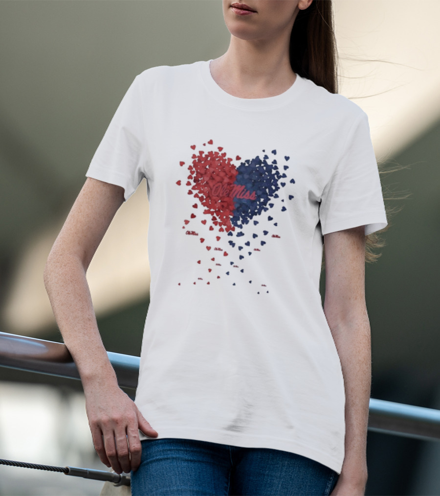 Ole Miss Heart Design With Red And Blue Hearts T-Shirt