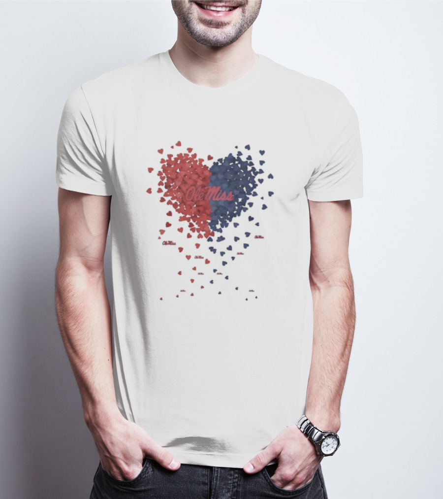 Ole Miss Heart Design With Red And Blue Hearts T-Shirt